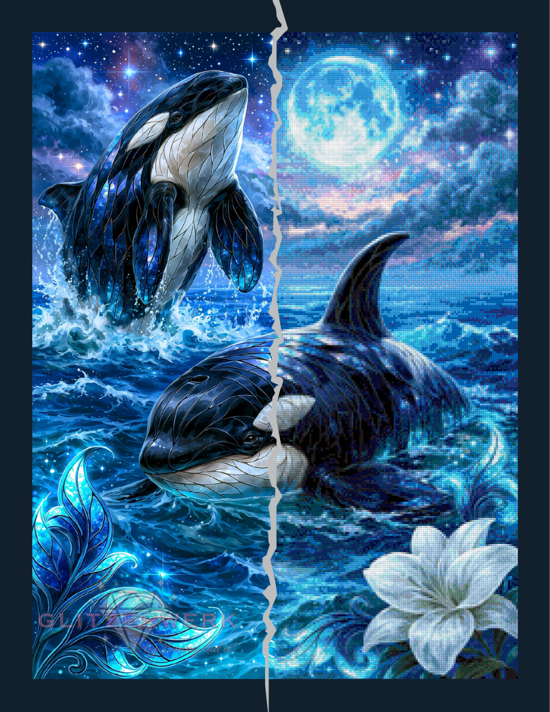 Orcas bei Nacht by Funkelreich 60x80cm 95 Farben