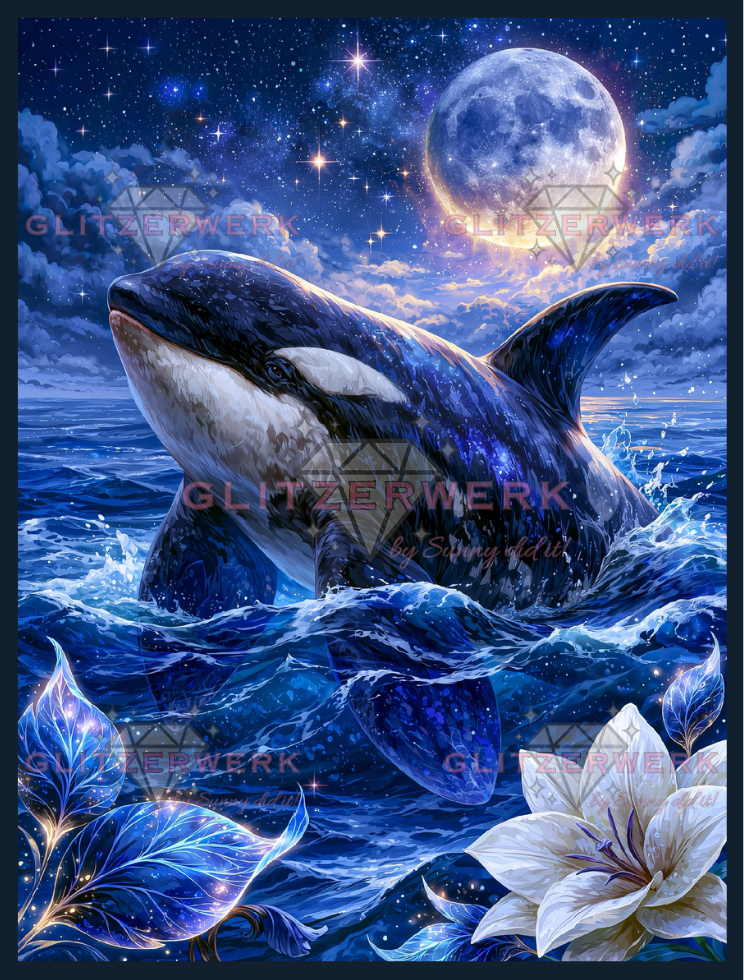 Orca im Mondschein by Funkelreich 60x80cm 95 Farben