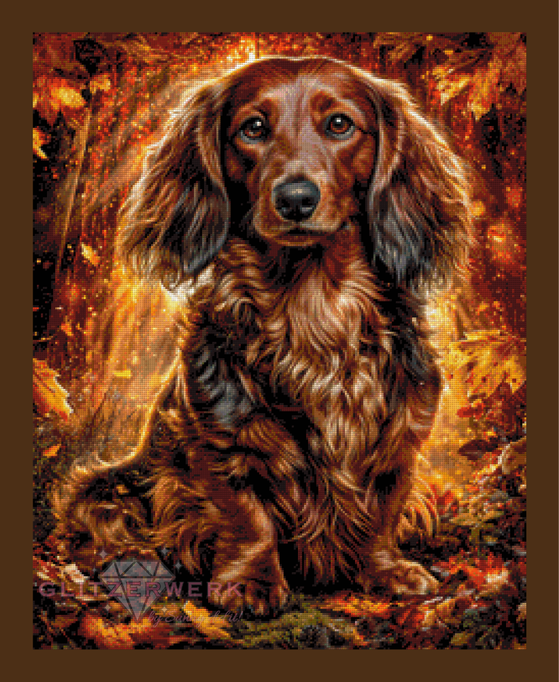 Herbstdackel by Funkelreich 60x75cm 100 Farben mit 10x Sondersteinen