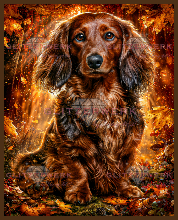 Herbstdackel by Funkelreich 60x75cm 100 Farben mit 10x Sondersteinen