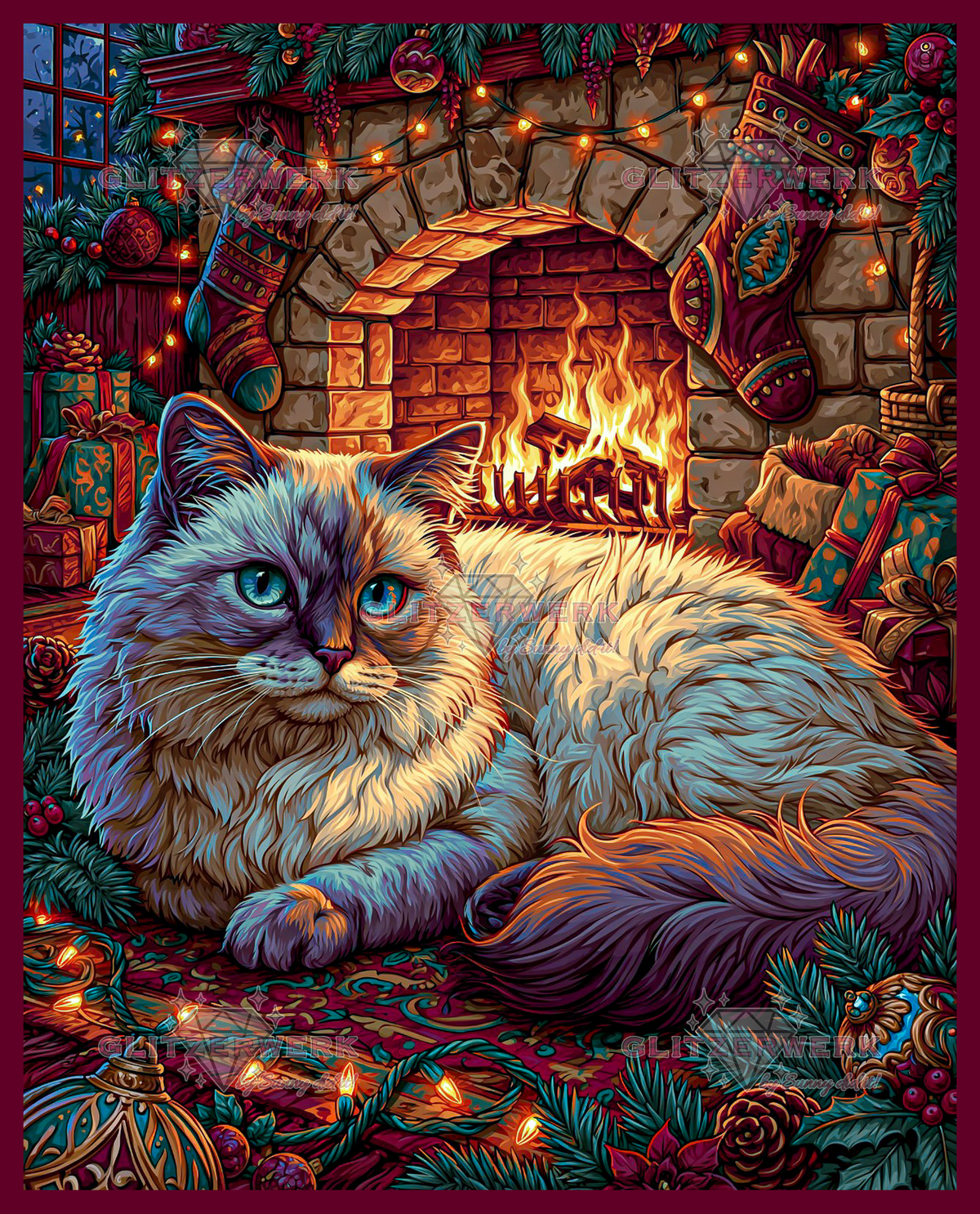 Samtpfote am Kamin by Funkelreich 60x75cm 115 Farben