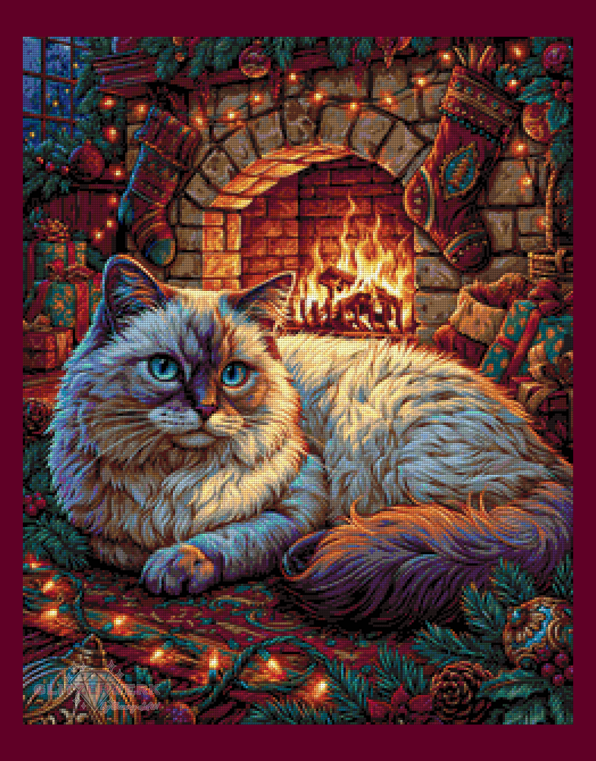 Samtpfote am Kamin by Funkelreich 60x75cm 115 Farben