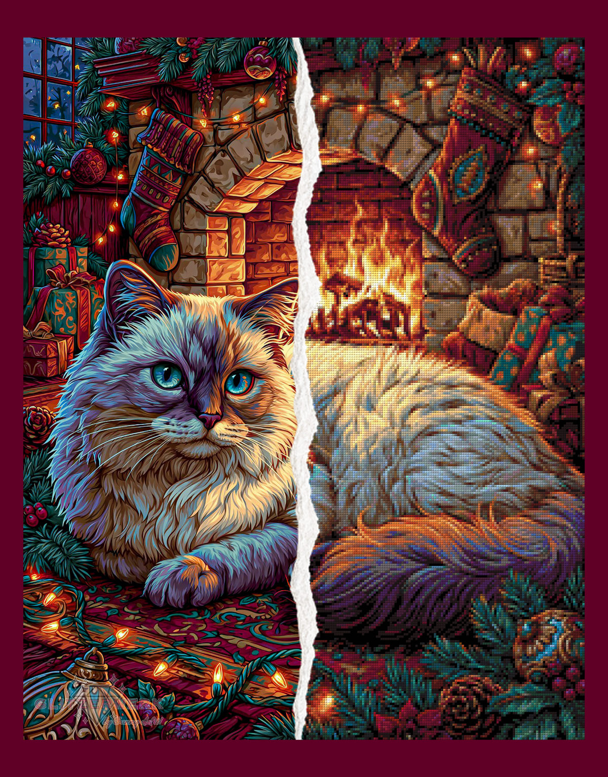 Samtpfote am Kamin by Funkelreich 60x75cm 115 Farben