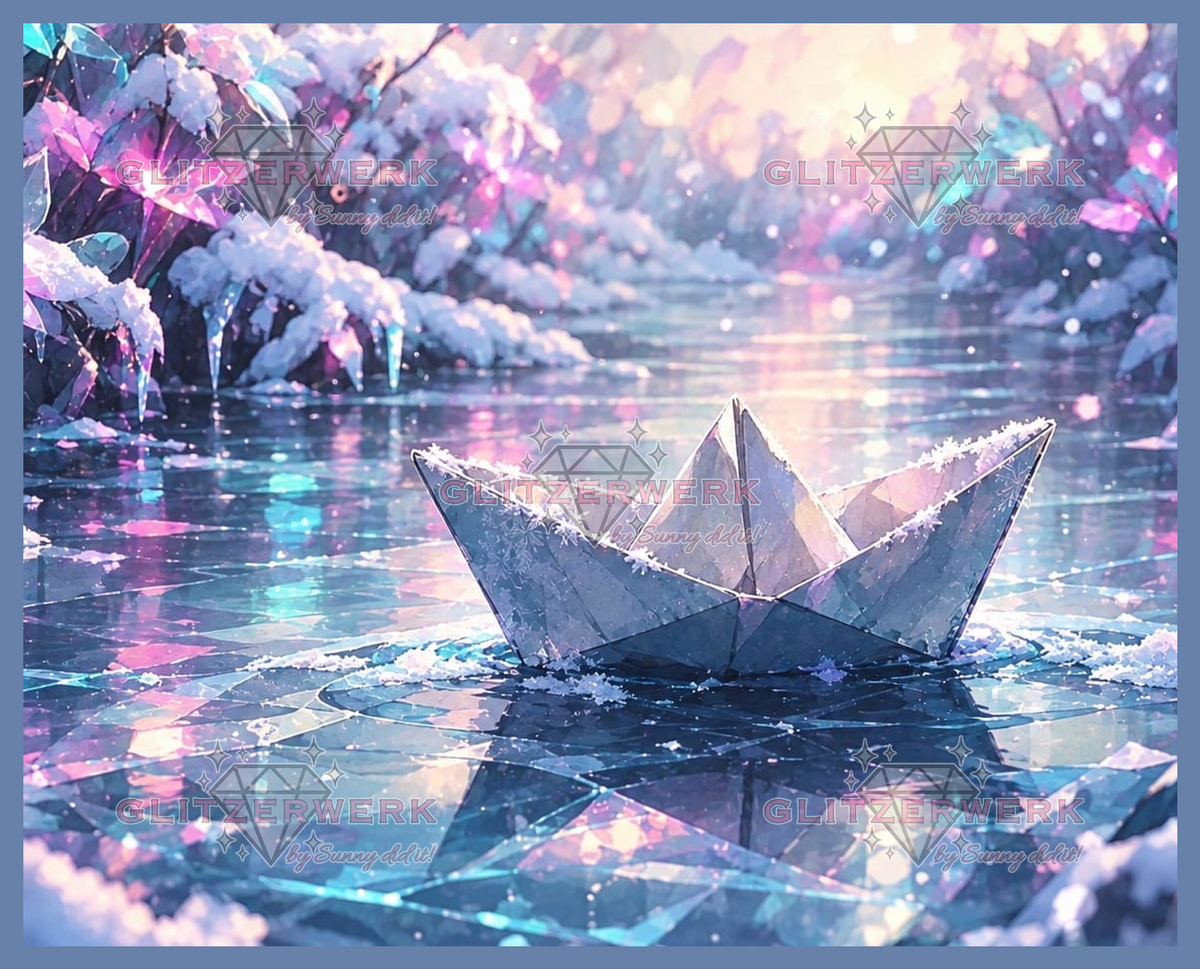 Papierboot im Eis by Tiki_DIAMONDS.ai 75x60cm 90 Farben