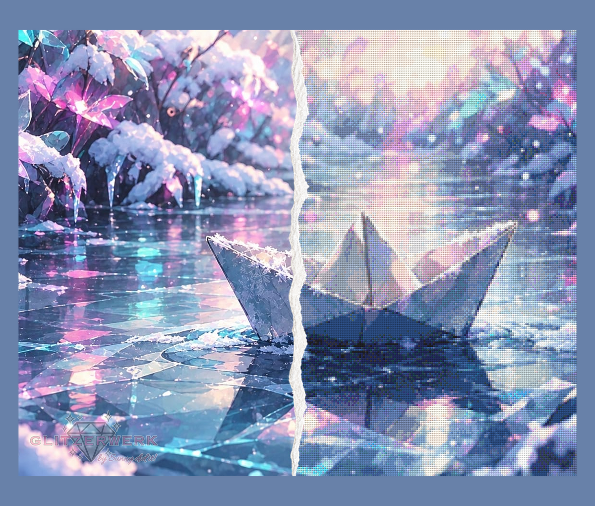 Papierboot im Eis by Tiki_DIAMONDS.ai 75x60cm 90 Farben