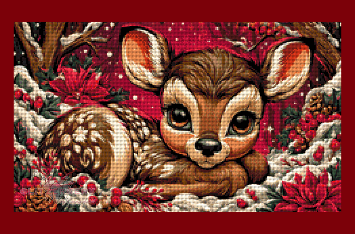 Rehkitz im Schnee by Sunny did it! 60x35cm 100 Farben mit 5x Sondersteinen