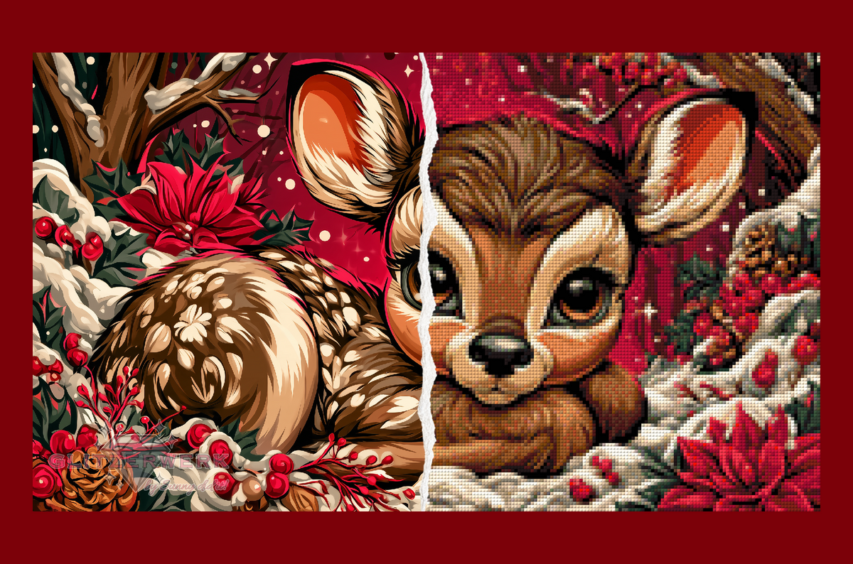 Rehkitz im Schnee by Sunny did it! 60x35cm 100 Farben mit 5x Sondersteinen