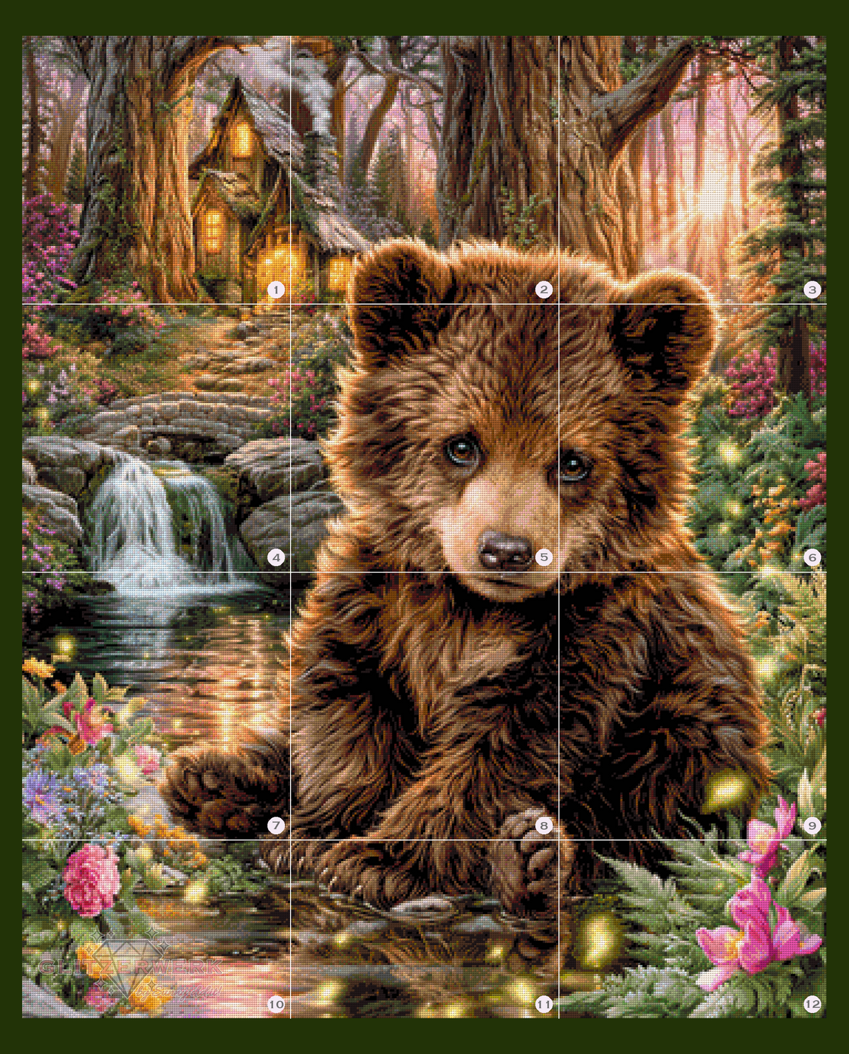 Bärchen am Wasserfall by Funkelreich 90x110cm 135 Farben