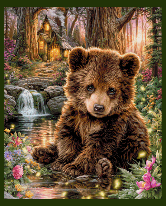 Bärchen am Wasserfall by Funkelreich 90x110cm 135 Farben
