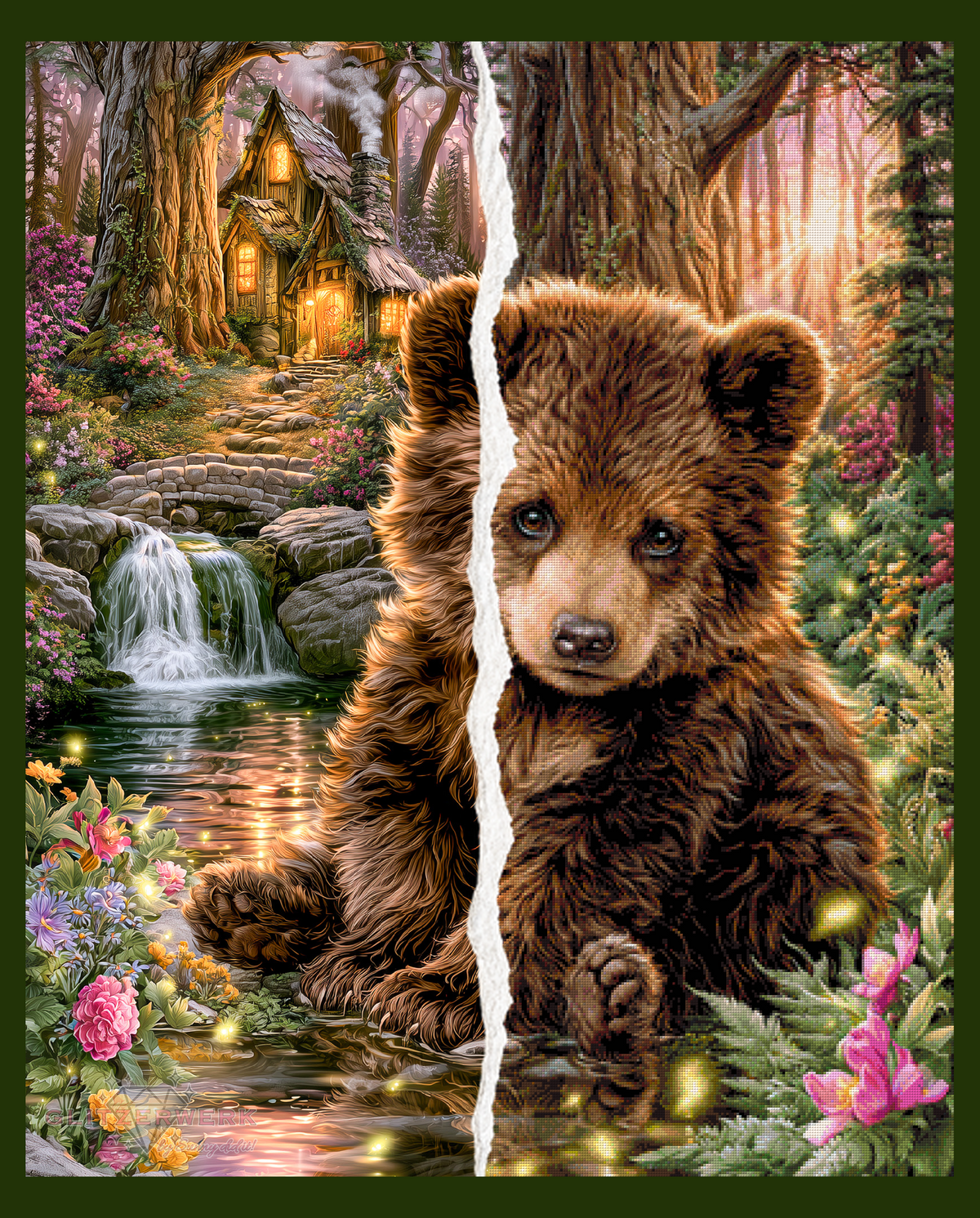 Bärchen am Wasserfall by Funkelreich 90x110cm 135 Farben