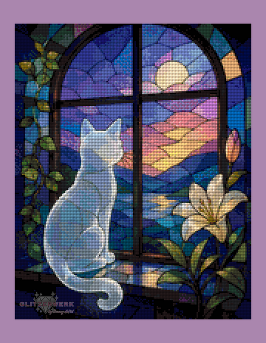 Buntglas-Katze by Tiki_DIAMONDS.ai 40x50cm 105 Farben