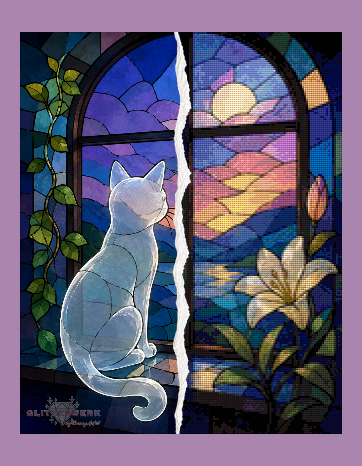 Buntglas-Katze by Tiki_DIAMONDS.ai 40x50cm 105 Farben