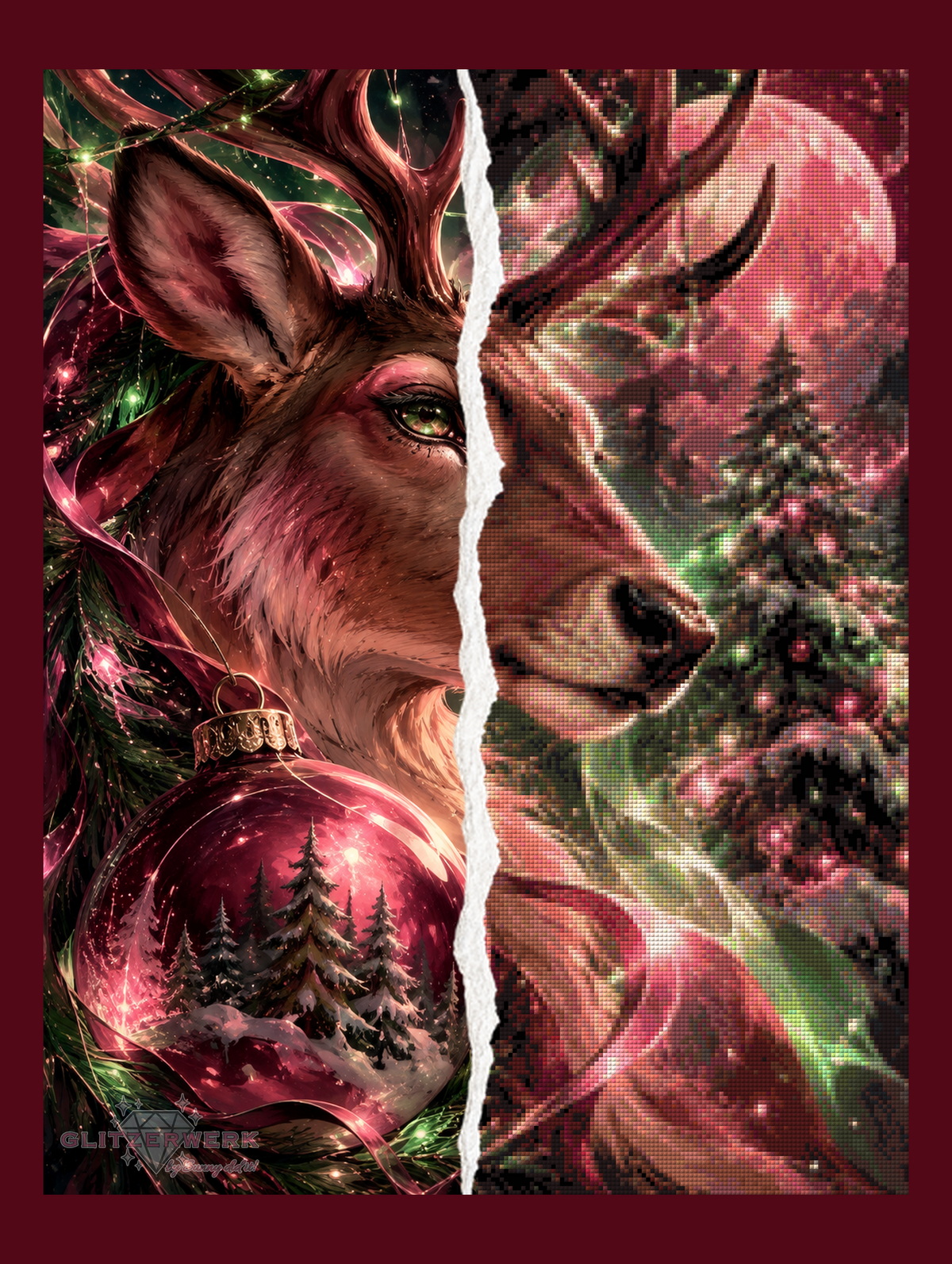Hirsch im Weihnachtsglanz by nerdylovelythings 50x65cm 100 Farben