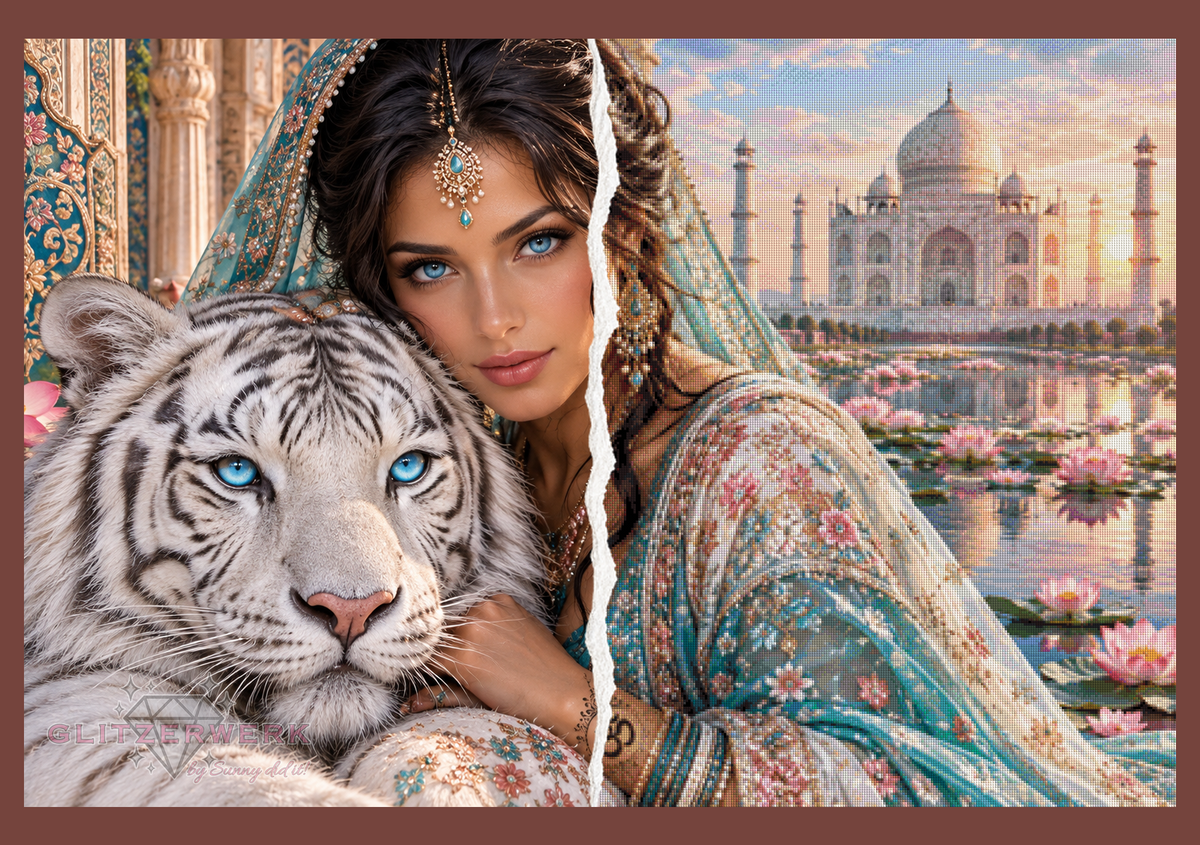 Zwei Seelen vor dem Taj Mahal by Kaira AI Art 120x80cm 165 Farben