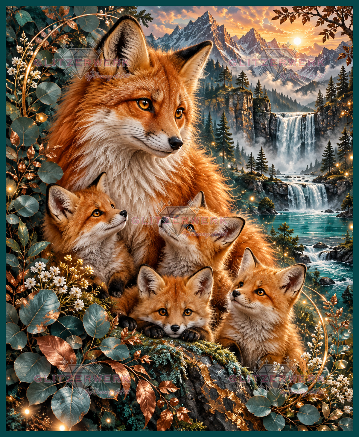 Kleine Fuchsfamilie by Funkelreich 90x110cm 155 Farben