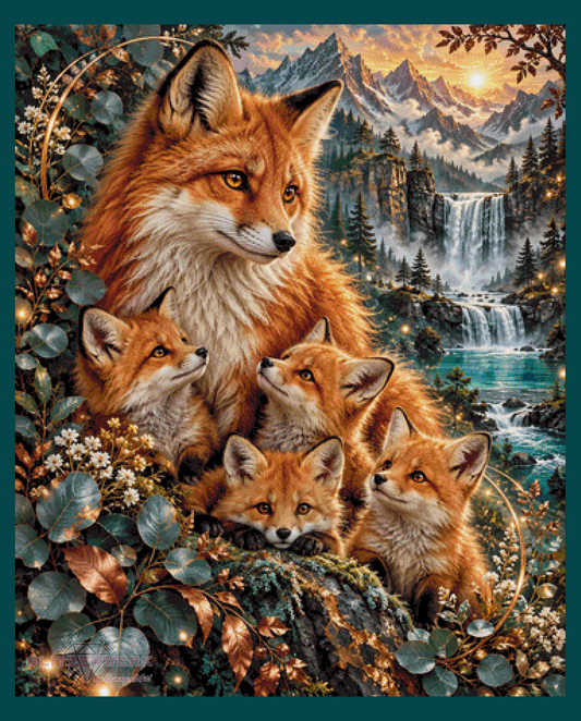 Kleine Fuchsfamilie by Funkelreich 90x110cm 155 Farben