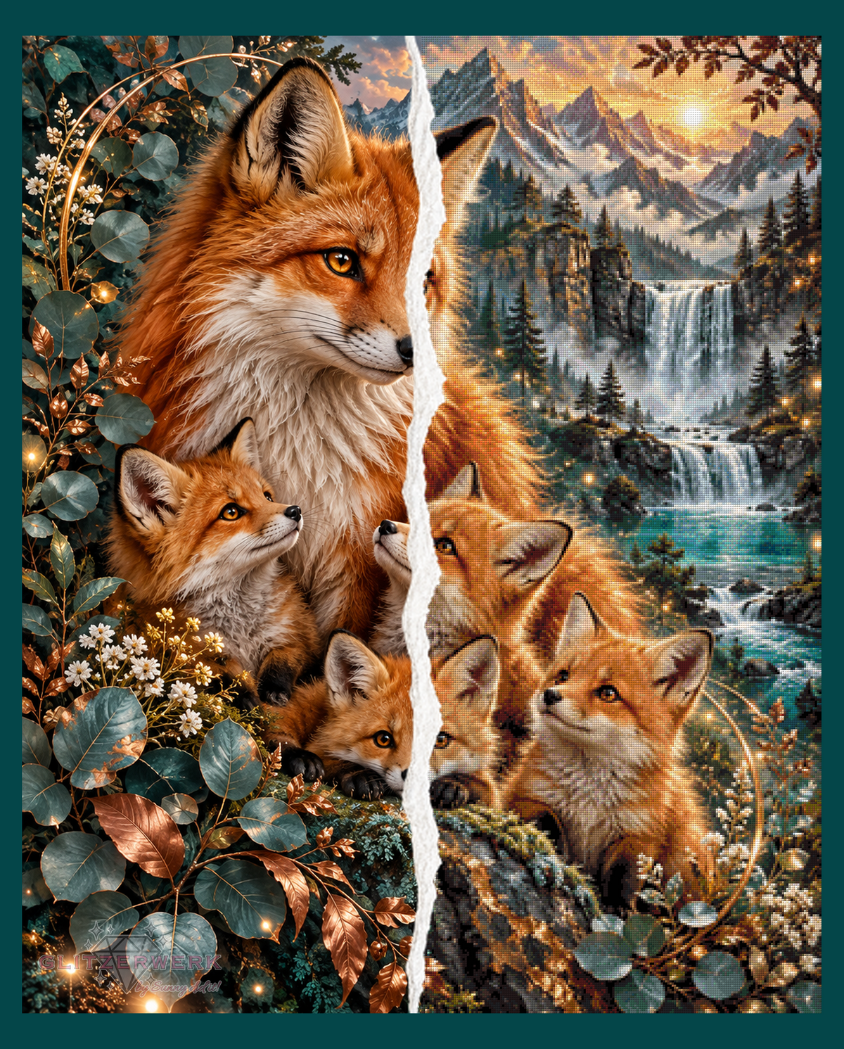 Kleine Fuchsfamilie by Funkelreich 90x110cm 155 Farben