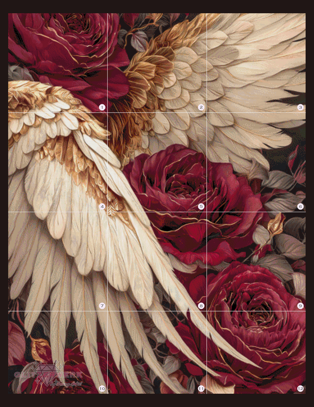 Rosenflügel 3.0 by Funkelreich 90x115cm 115 Farben mit 9x Sondersteinen
