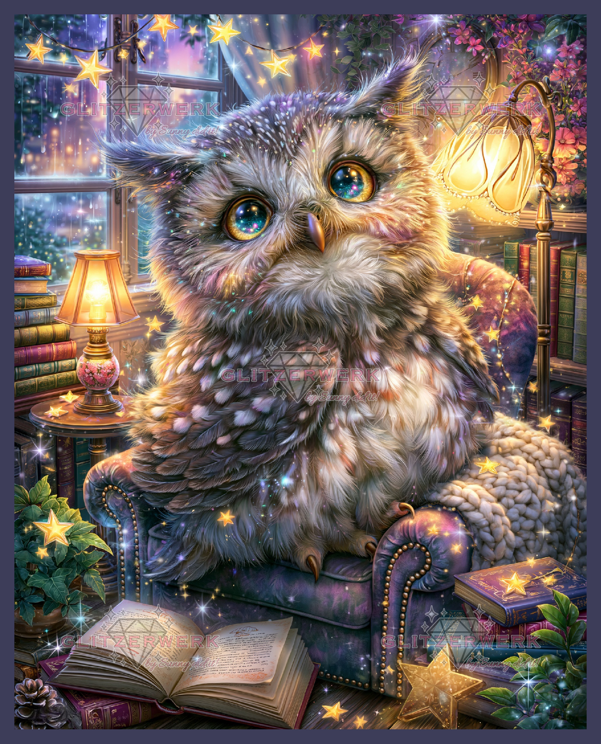 Der kleine Sternenbibliothekar by Sweet_Loco_AI 60x75cm 110 Farben mit 5x Sondersteinen
